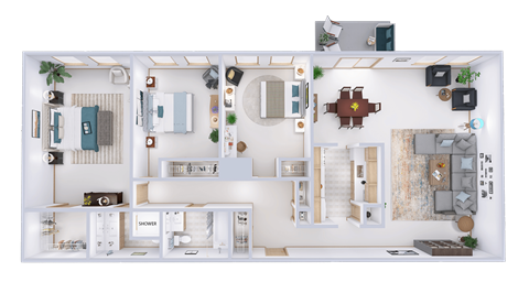 Floor plan for 3 beds, 2 baths, 1458 sqft